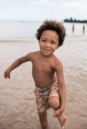 Kid’s Retro Boardshorts in Tan Shaka