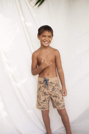 Kid’s Retro Boardshorts in Tan Shaka