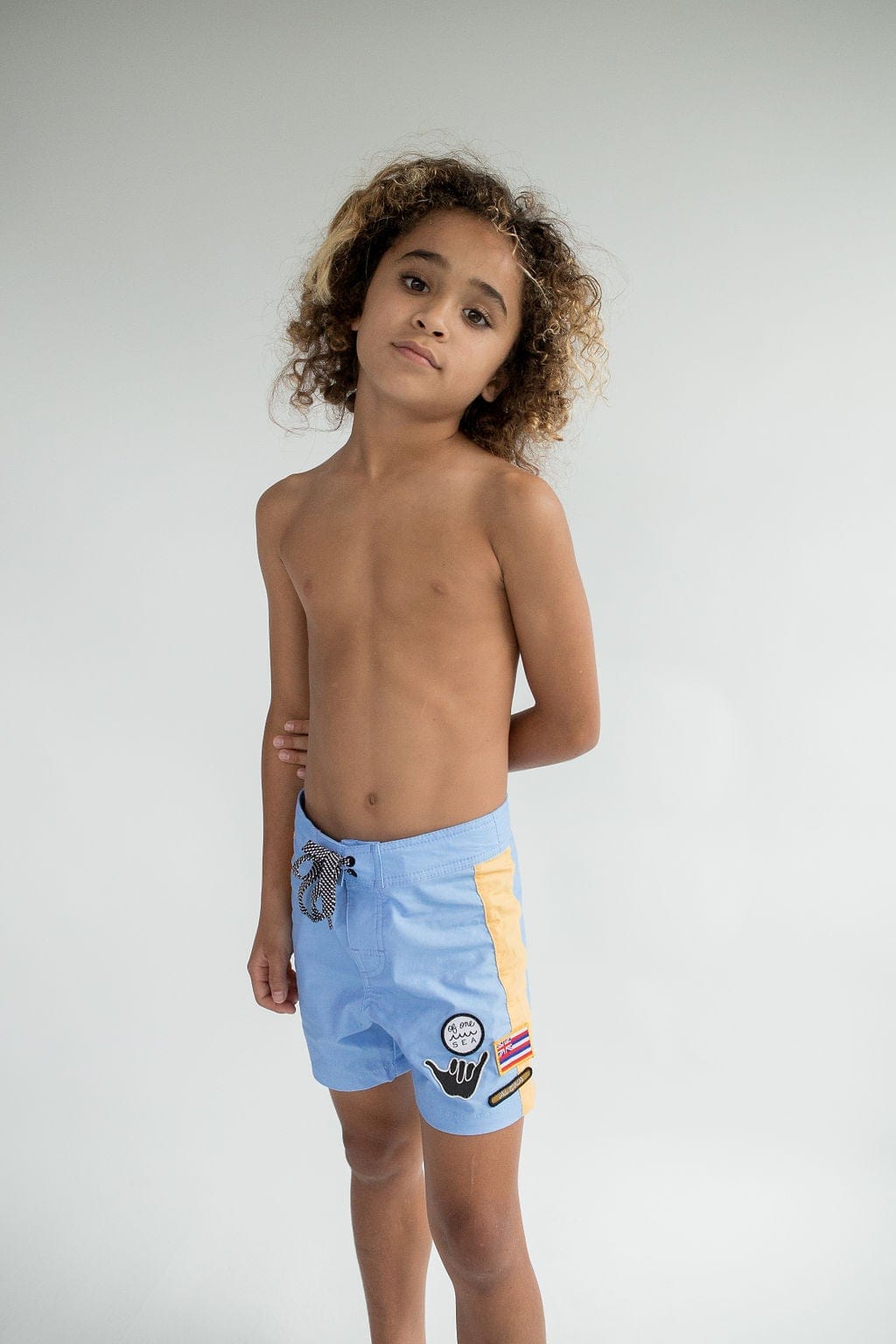 Kid's Townshorts in Light Blue and Yellow Colorblock Patch