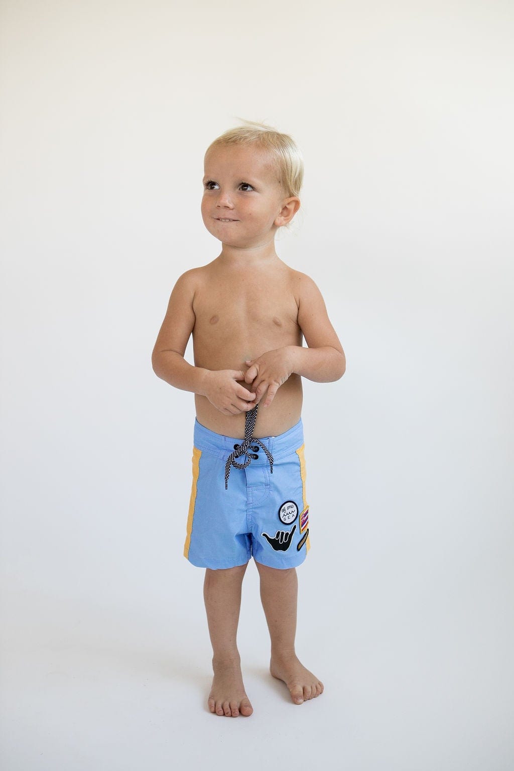 Kid's Townshorts in Light Blue and Yellow Colorblock Patch