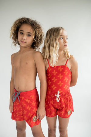 Kid’s Townshorts in Red Breadfruit Bandana