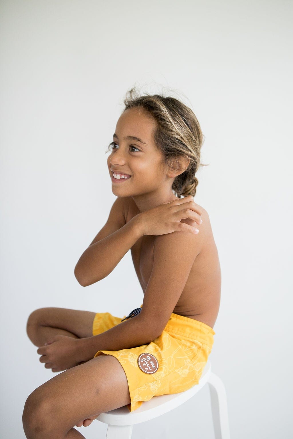 Kid's Townshorts in Yellow Ohia Print - OF ONE SEA